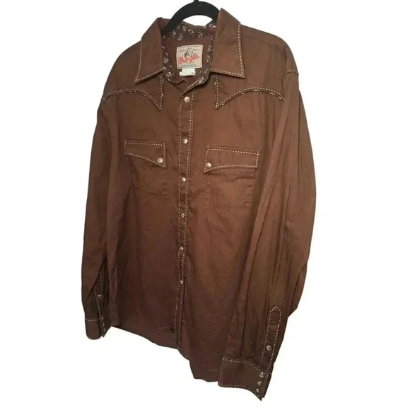 Wrangler Pearl Snap Brown White Stitch Mens 2XL Floral Embroidered - Picture 2 of 11